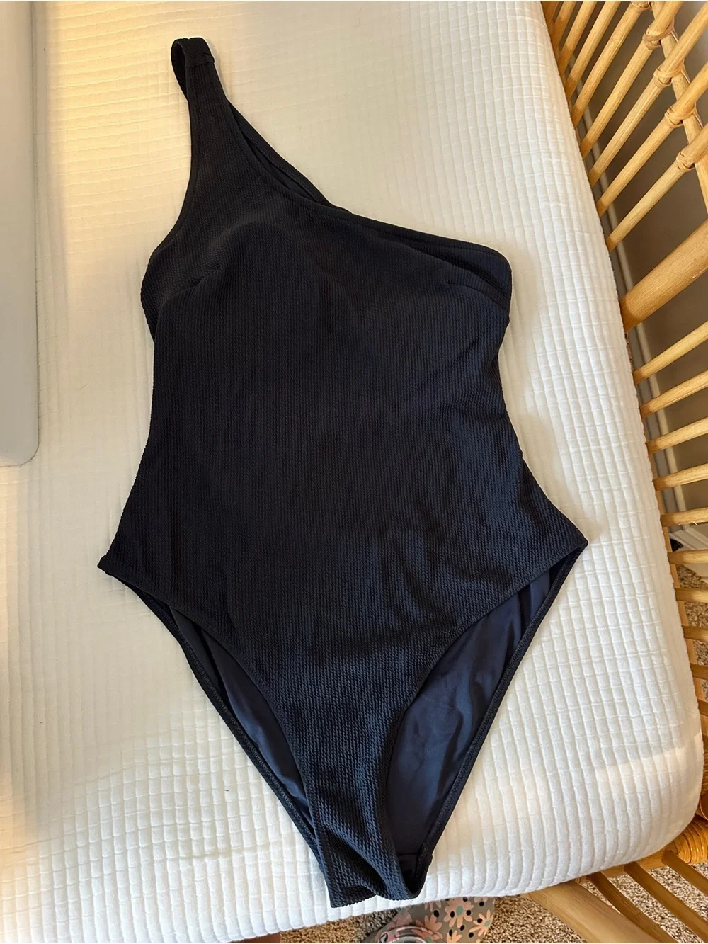 H&M Black One-Shoulder Ribbed Women's Swimsuit